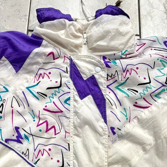 Vintage 80s Retro Jazz Design Parka Jacket Size 2X Womens Baggy Oversize - Picture 4 of 8